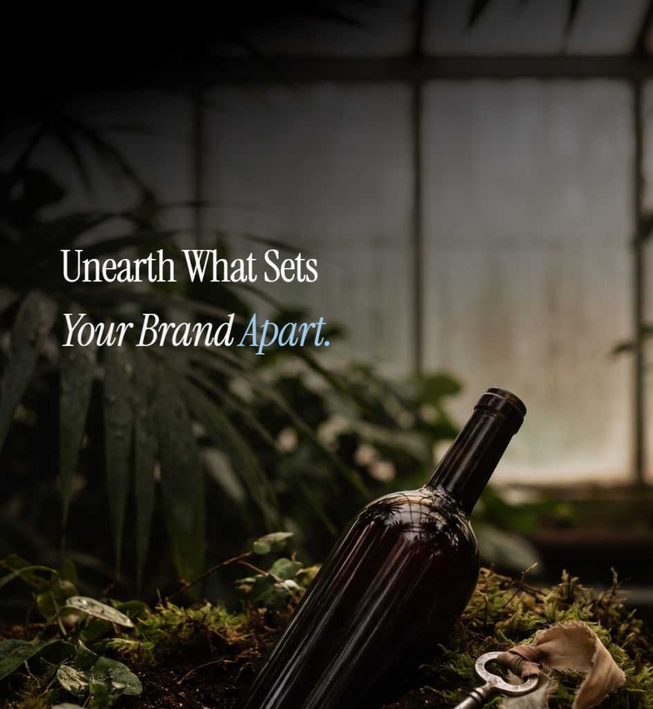 Promotional graphic for "Storytelling Workshop & Wine Tasting (Sept 23)" featuring a wine bottle and a vintage key in green foliage, with logos for Goose Digital, Brand Heroes, and AURI Learning Co.